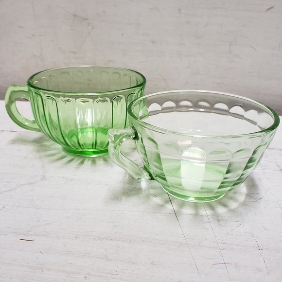 Vintage Dining 2 Vintage Depression Vaseline Uranium Glass Tea Cup